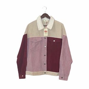 Entro Retro Cordoroy Pink Maroon Color Block Jacket